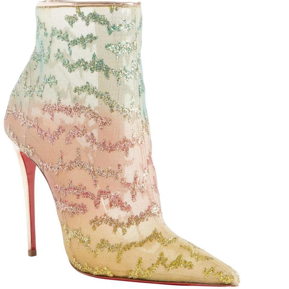 Nancy Bootie 100mm Rete Tulle rainbow glitter Boots Booties C487 - Picture 2 of 12